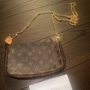 Louis Vuitton Brown Monogram Pochette accessories with Gold Chain